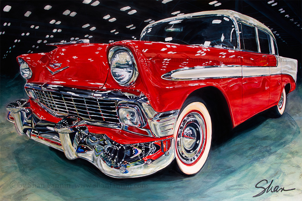 1956-Chevrolet-Bel-Air, Medium: Original Acrylic on Canvas Size: 24" x 36" #20530 Artist: Shannon Fannin