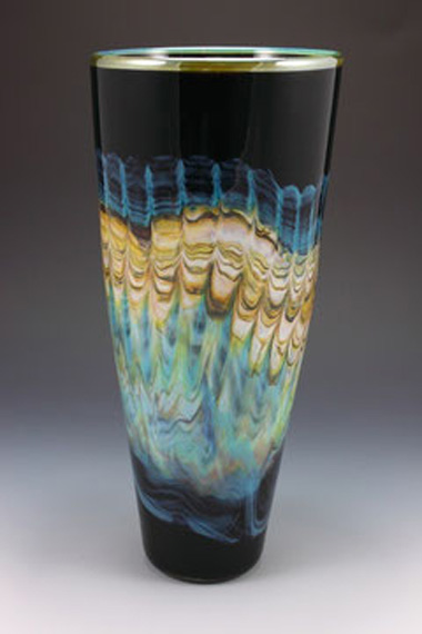 Black-Opal-with-Turquoise-Cone, Medium: Hand Blown Glass Size: Large 15" Small 12" Artist: GartnerBlade
