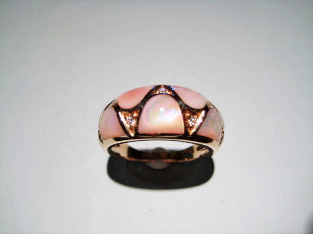 14K Pink Gold Ring with Mother of Pearl and .07c Diamond Artist: Kabana Stavros Catalog: 896-76-3