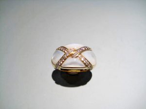14K Gold Ring with White Mother of Pearl and Diamond Artist: Kabana Stavros Catalog: 895-45-8 #19055 Price: $3,600.00 REDUCED: $1,950.00
