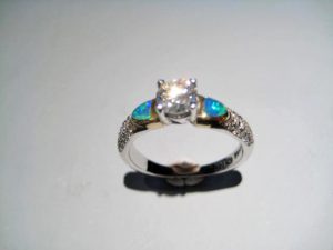 14K White Gold Ring with Opal and Diamond Artist: Kabana Stavros Catalog: 800-74-8 #18918 Price: $5,900.00 REDUCED: $3,950.00