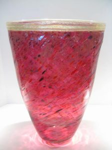 Ruby and Silver Leaf Vase Artist: Phil O'Reilly Catalog: 211-55-8
