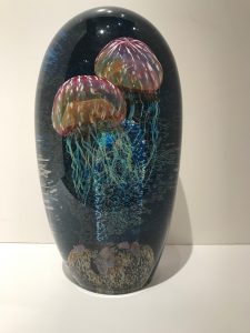 Ruby Gold Double Seascape Jellyfish Artist: Satava 12"